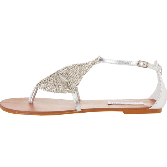Steve Madden Shineyy Silver Crystal Mesh Diamond Ankle T Strap Thong Sandal 6.5 - Picture 7 of 11